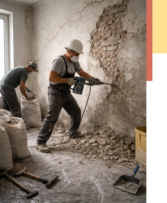 Демонтаж штукатурки со стен в Магадане от 7361 руб/м² — быстро и недорого | ОТДЕЛОЧНИК-Мгд