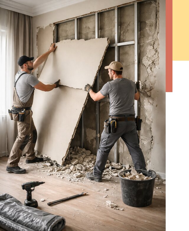 Демонтаж гипсокартона со стен в Магадане от 358 руб. — услуги демонтажа | ОТДЕЛОЧНИК-Мгд