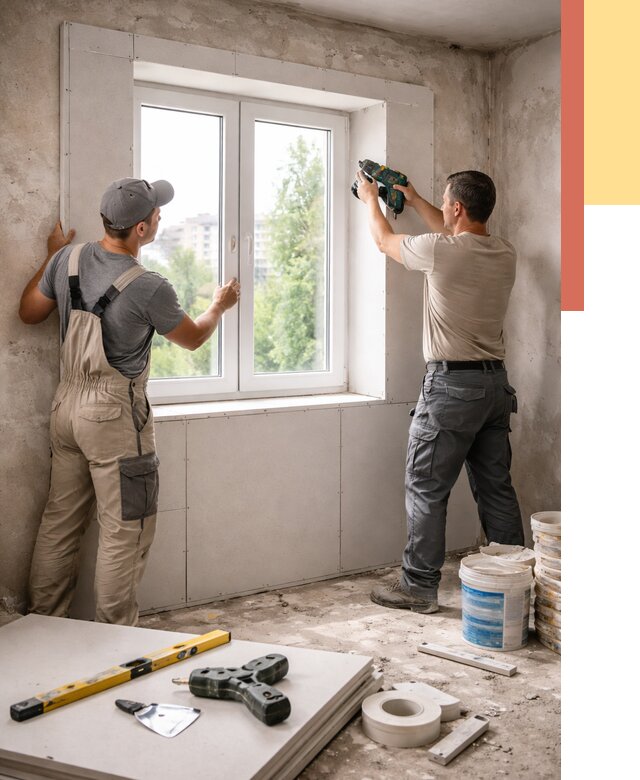 Монтаж откосов из гипсокартона в Магадане от 4600 руб. под ключ | ОТДЕЛОЧНИК-Мгд