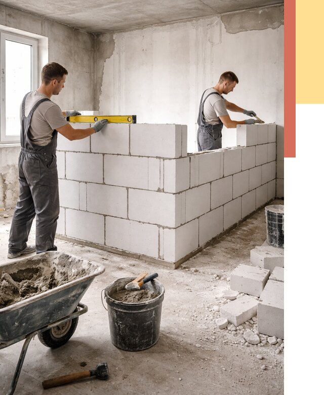 Кладка перегородок из ПГП в Магадане от 2556 руб./м2 — монтаж и возведение под ключ | ОТДЕЛОЧНИК-Мгд