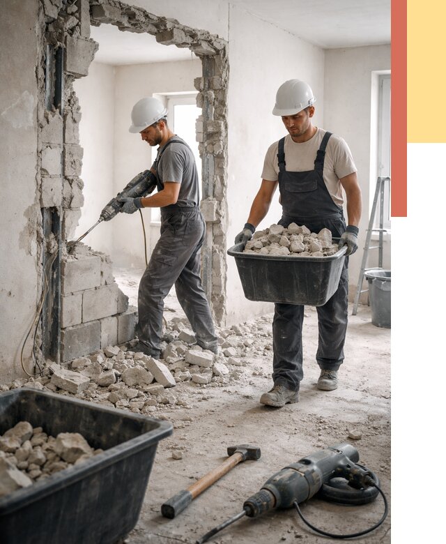 Демонтаж блоковых перегородок в Магадане от 3834 руб. — быстро и недорого | ОТДЕЛОЧНИК-Мгд