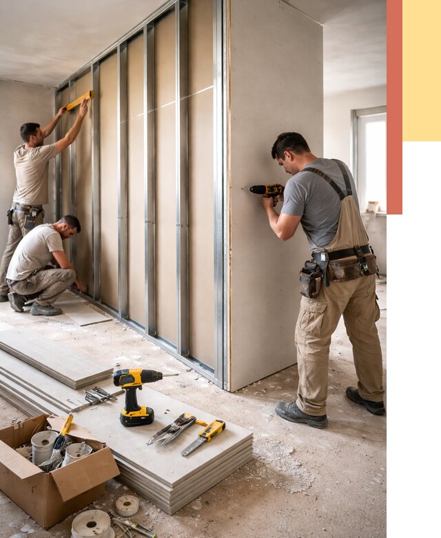 Монтаж однослойной перегородки из гипсокартона в Магадане от 664 руб. | ОТДЕЛОЧНИК-Мгд