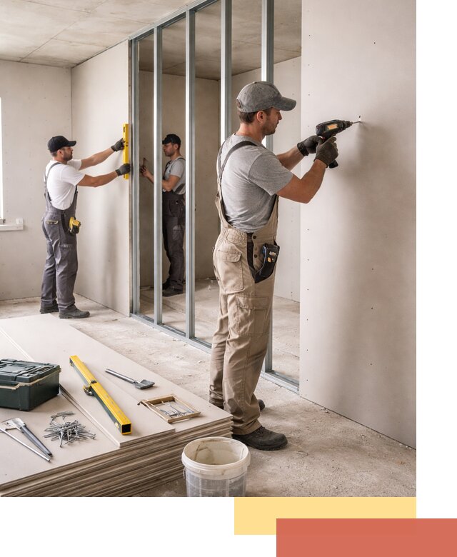 Однослойная перегородка из гипсокартона в Магадане под ключ, монтаж и отделка