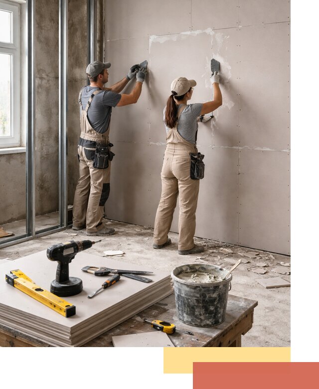 Монтаж двухслойной перегородки из гипсокартона в Магадане