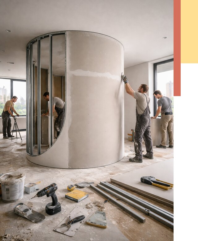 Радиусная перегородка из гипсокартона в Магадане от 2965 руб. под ключ | ОТДЕЛОЧНИК-Мгд