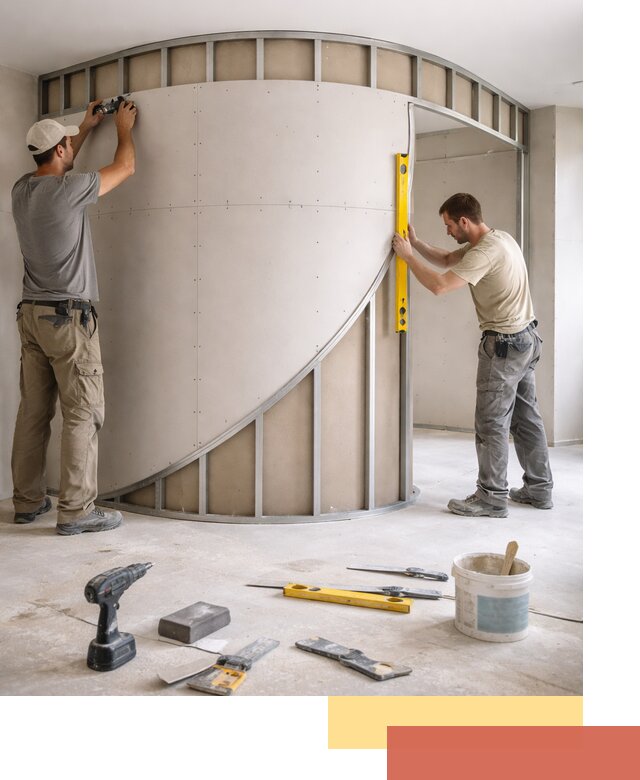 Радиусная перегородка из гипсокартона в Магадане под ключ