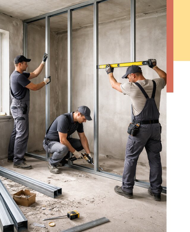 Монтаж каркаса перегородки из профиля в Магадане от 767 руб. | ОТДЕЛОЧНИК-Мгд