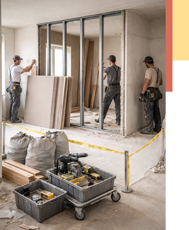 Перенос гипсокартонной перегородки в Магадане под ключ от 4600 руб. | Демонтаж и монтаж – ОТДЕЛОЧНИК-Мгд