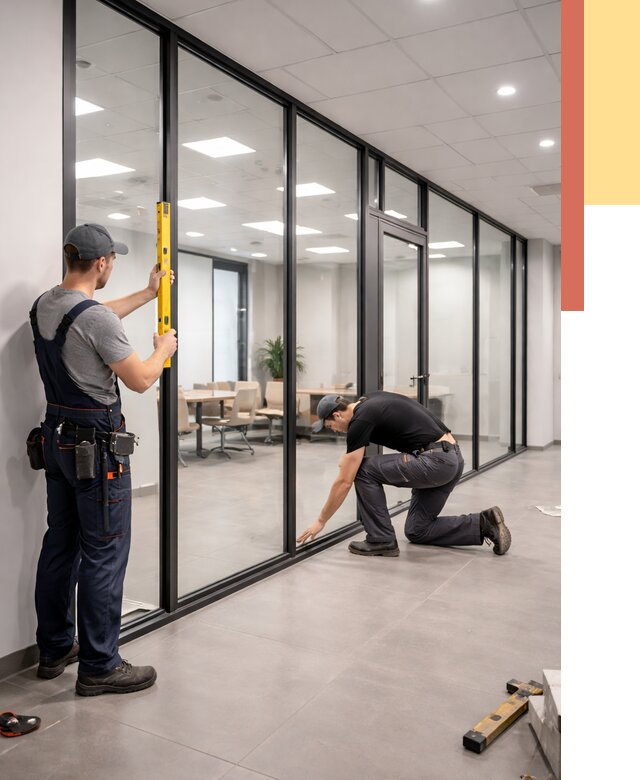 Каркасные стеклянные перегородки в Магадане под ключ от 9405 руб. | ОТДЕЛОЧНИК-Мгд