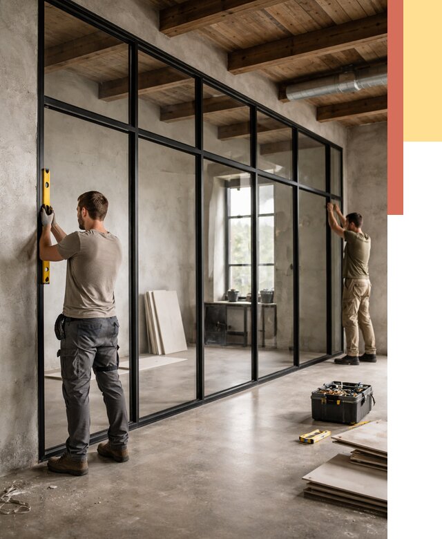 Стеклянные перегородки лофт в Магадане от 10734 руб. под ключ | ОТДЕЛОЧНИК-Мгд