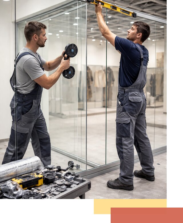 Стеклянные перегородки для магазинов в Магадане — монтаж и установка