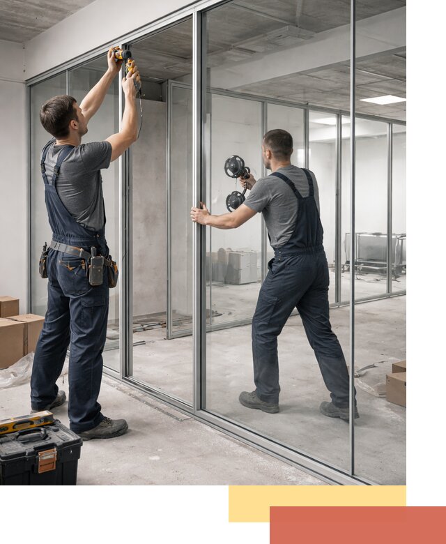 Алюминиевые перегородки со стеклом в Магадане — изготовление и монтаж