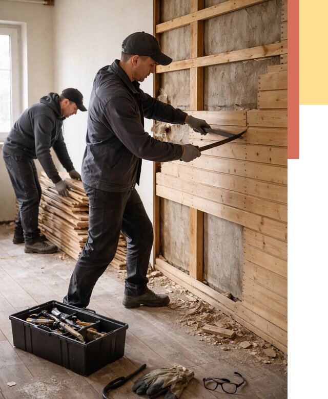 Демонтаж вагонки в Магадане от 3885 руб/м2 — быстро и недорого | ОТДЕЛОЧНИК-Мгд