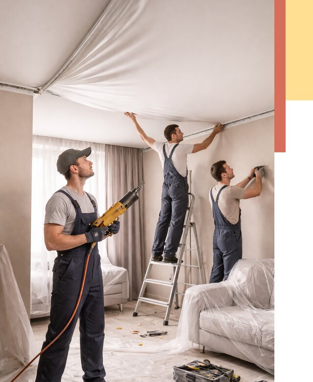 Установка натяжного потолка в Магадане от 4600 руб. | Быстро и недорого — ОТДЕЛОЧНИК-Мгд