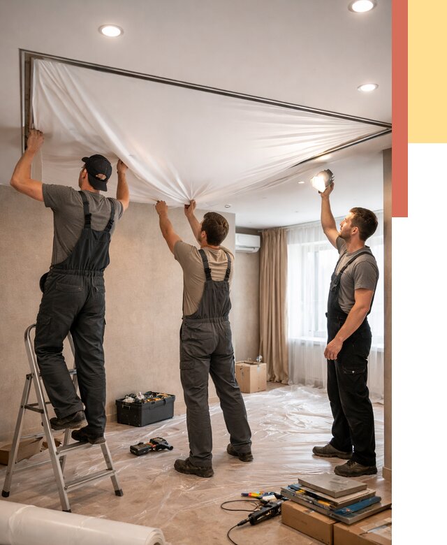 Монтаж ПВХ натяжного потолка в Магадане от 3578 руб. под ключ | ОТДЕЛОЧНИК-Мгд