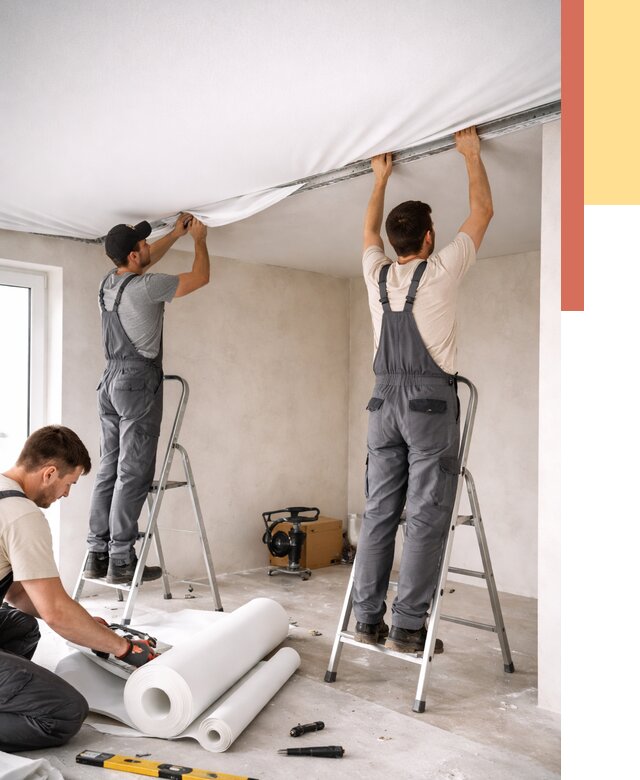 Монтаж тканевого натяжного потолка в Магадане от 3578 руб. под ключ | ОТДЕЛОЧНИК-Мгд