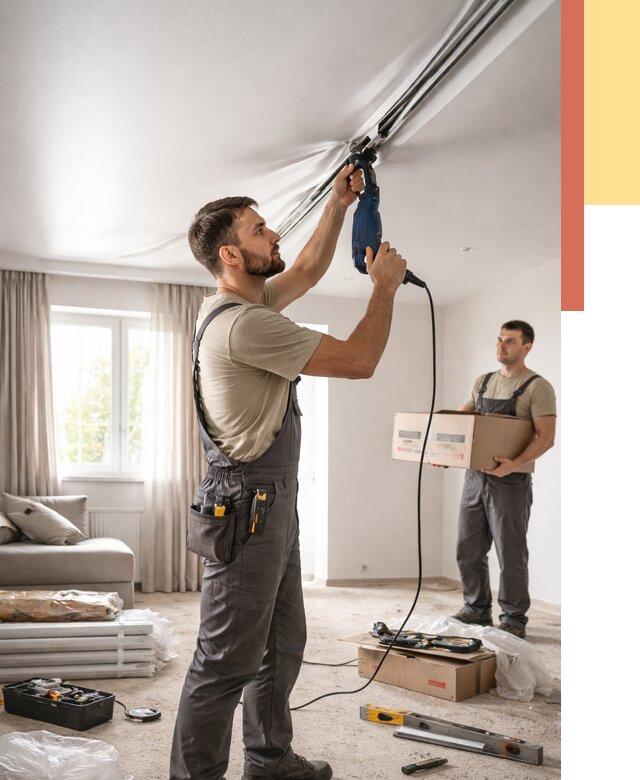 Монтаж сатинового натяжного потолка в Магадане от 3578 руб. | Быстро, недорого — ОТДЕЛОЧНИК-Мгд