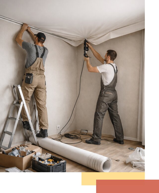 Монтаж цветного натяжного потолка в Магадане за один день