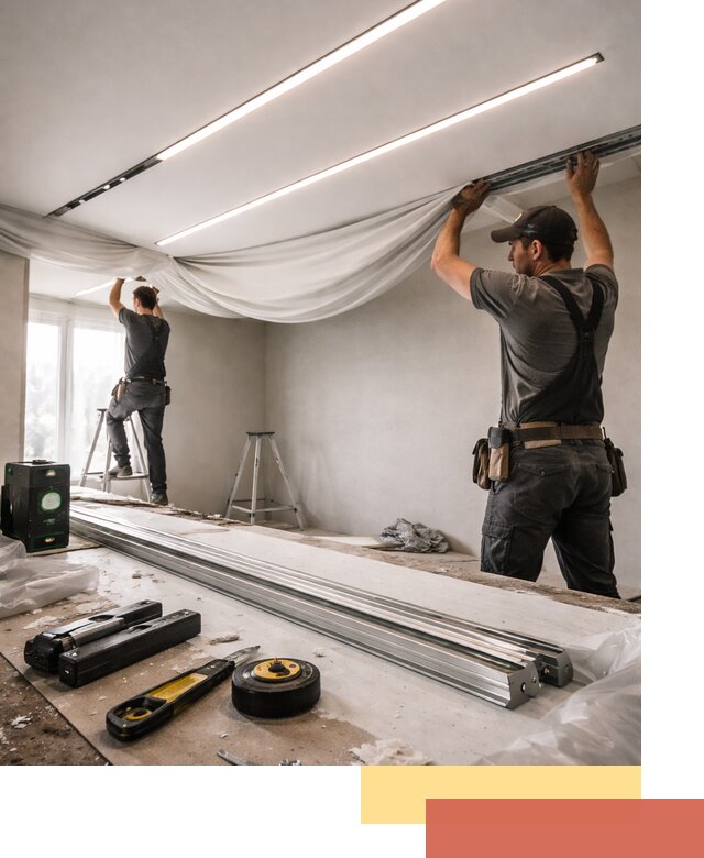 Монтаж натяжных потолков со световыми линиями в Магадане