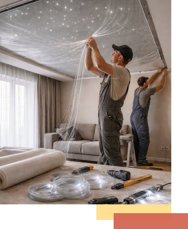 Монтаж натяжного потолка «Звездное небо» в Магадане