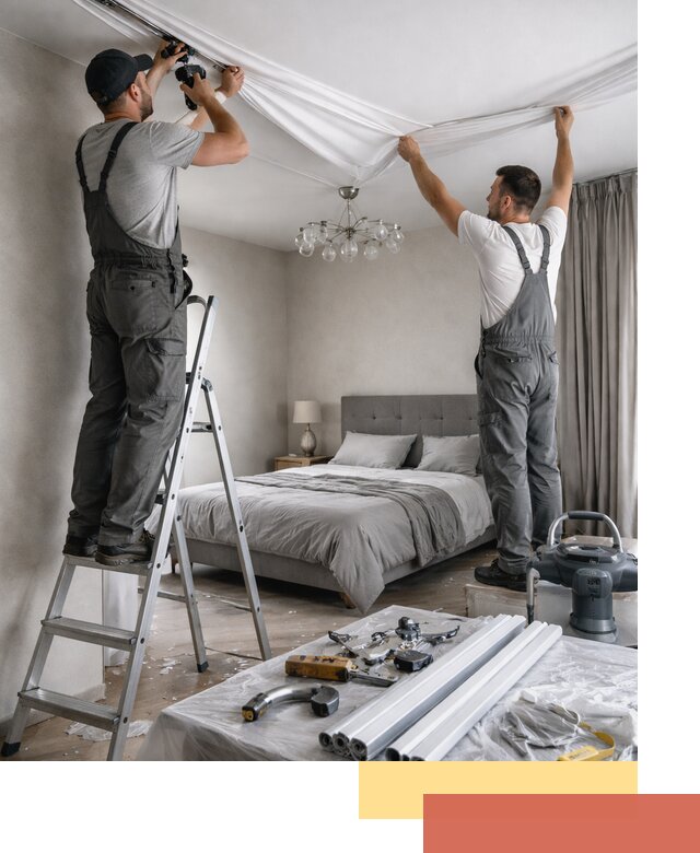 Монтаж натяжного потолка в спальне в Магадане