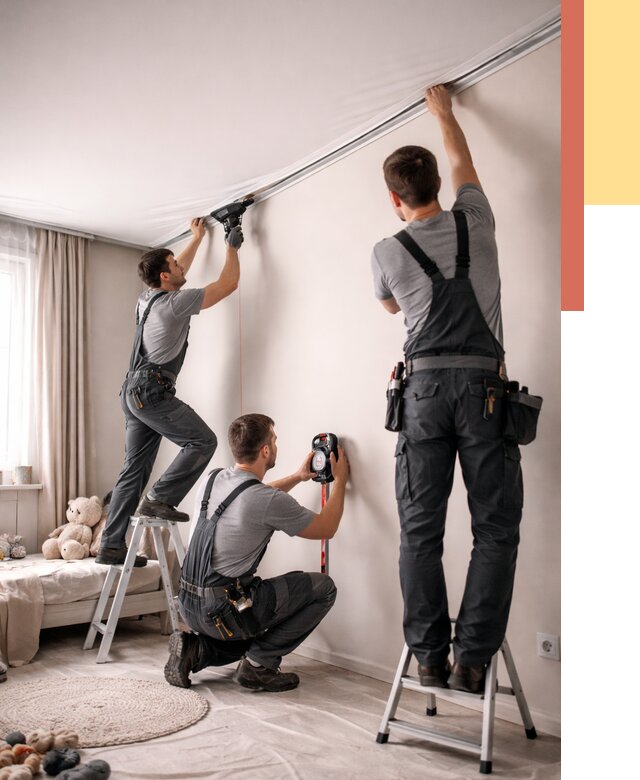 Монтаж натяжного потолка в детской в Магадане от 3578 руб. — быстро и недорого | ОТДЕЛОЧНИК-Мгд