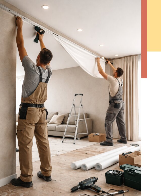 Монтаж натяжного потолка в гостиной в Магадане от 562 руб. | ОТДЕЛОЧНИК-Мгд