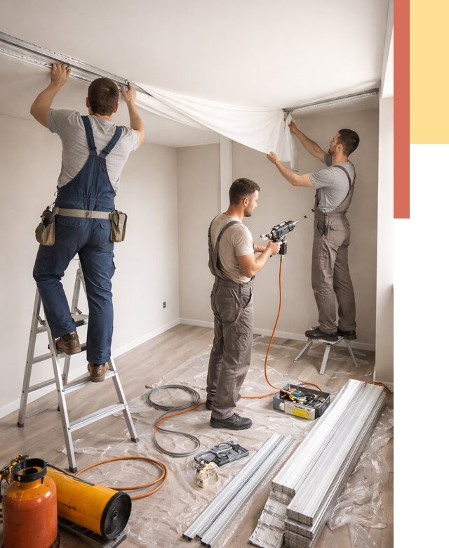 Монтаж натяжного потолка в студии в Магадане от 5623 руб. — быстро и недорого | ОТДЕЛОЧНИК-Мгд