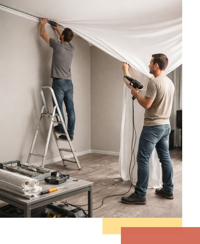 Монтаж натяжного потолка в студии в Магадане