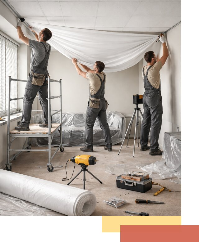 Монтаж натяжного потолка в офисе в Магадане