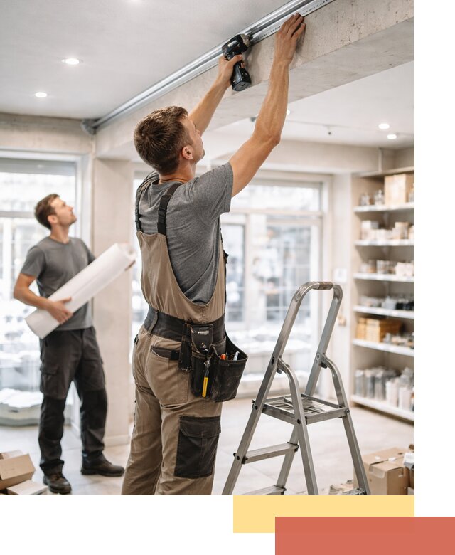 Монтаж натяжных потолков в магазине в Магадане