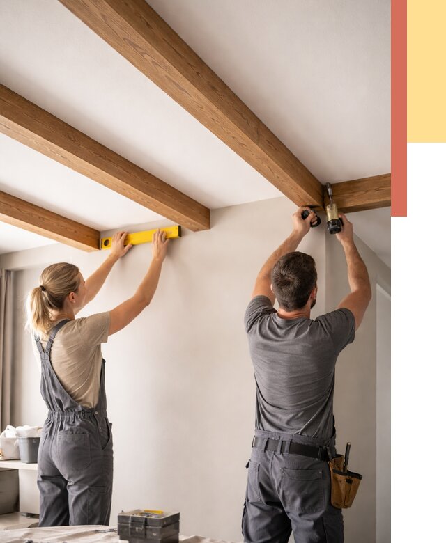 Монтаж декоративных балок на потолок в Магадане от 4294 руб. — ОТДЕЛОЧНИК-Мгд